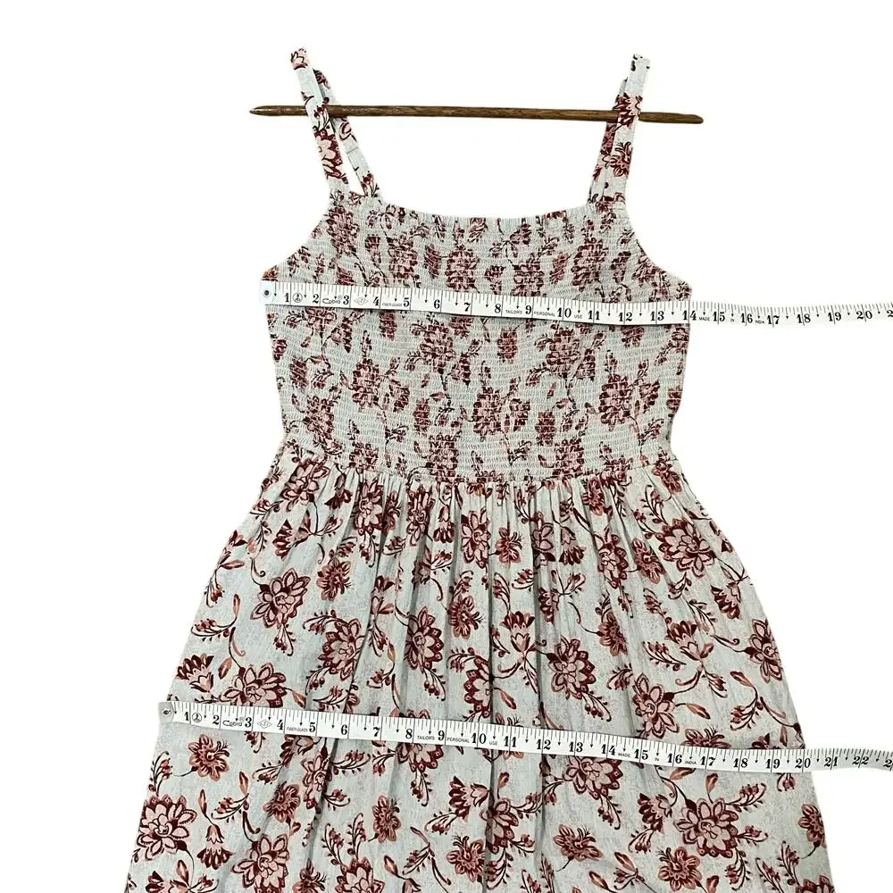 Old Navy Smocked Floral Midi Dress Womens S Pink Gray Adjustable Straps - Picture 6 of 8